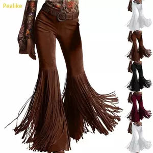 Pealike Vintage Viền Quần Nữ Eo Quần Câu Lạc Bộ Đảng Tây Co Giãn Quần loe