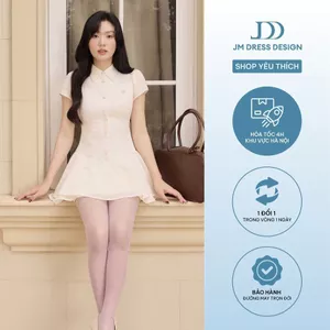 Đầm Xuân Hè Cổ Đức, Nhún Chân 2 Tầng 1S17.2602, Đầm Mini Dáng Ôm Nhẹ Phối Cổ Sơ Mi Chân Váy Xếp Tầng Bồng Nhẹ By JM