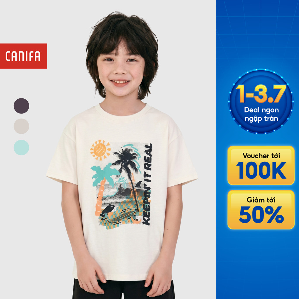 Áo thun bé trai CANIFA ngắn tay in họa tiết mùa hè 2TS26S013