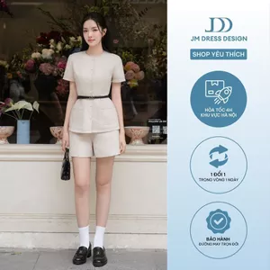 Set Áo cổ tròn 2 túi ốp trần chỉ 2T13.2504K, Quần sooc dáng ngắn bổ thân 3S08.2504K, set đồ công sở hè nữ thanh lịch JM