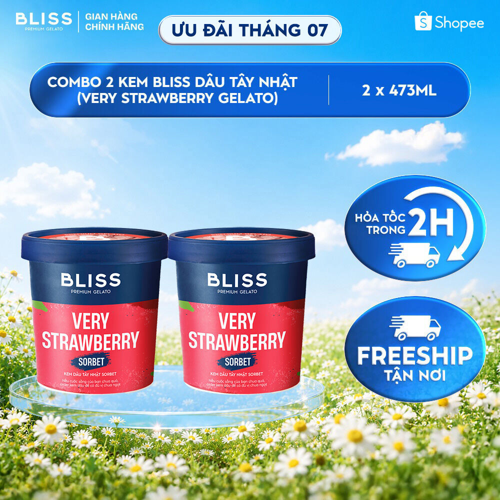 [Hỏa tốc HN/HCM] Combo 2 Kem BLISS Premium Gelato vị Kem Dâu Tây Nhật (Very Strawberry Gelato) hộp 473ml