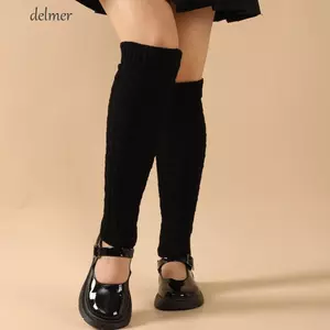 Máy hâm nóng chân lông cừu DELMER, Máy hâm nóng chân mùa đông dày màu trơn, Tất che chân đầu gối mềm mại Vỏ bọc chân dệt kim cao dành cho nữ