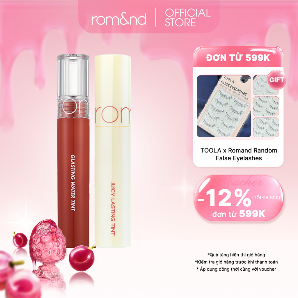 Combo Son Tint bóng lì Hàn Quốc Romand Juicy Lasting Tint 5.5g + Son tint nước Romand Glasting Water Tint 4g