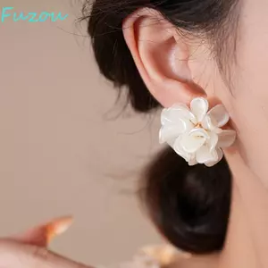 FUJIOU 10 Cái / bộ Bông Tai Camellia Nhân Tạo, Bông Tai Bông Tai Hoa Nhẹ Màu Trắng, Bộ Stud Tối Giản Tinh Tế Giả Ngọc Trai Làm Việc