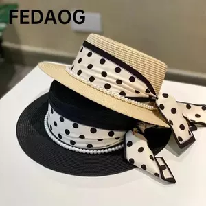 Mũ Rơm FEDAOG, Chống Nắng Chấm Ruy Băng Du Lịch Đi Biển Mũ Chống Nắng, Vành Rộng Hợp Thời Trang Pháp Flat Top Mũ Mùa Hè