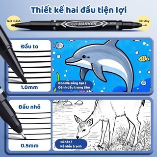 Bút Lông Dầu 2 Đầu Đánh Dấu Mực Nước Đậm, Siêu Nhanh Khô Cho Tranh Vẽ Mỹ Thuật Màu Đen/ Đỏ