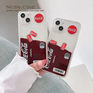Ốp điện thoại cát lún lỏng Coca Cola nổi, tương thích với iPhone 15, 14, 13, 12, 11, Pro Max, Ốp lưng chống sốc Acrylic, Ốp lưng PC