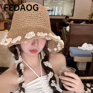 Mũ Rơm FEDAOG, Mũ Viền Ren Vành Lớn Có Thể Gập Lại, UPF 50 + UV Bảo Vệ Chống Nắng Mũ Chống Nắng Nữ Bé Gái