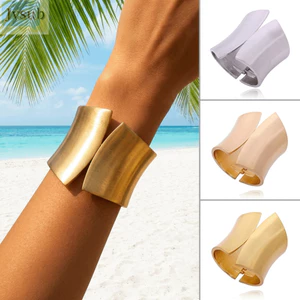 Vòng tay bản rộng JVSUB, vòng kim loại ánh kim sáng bóng, phong cách hiện đại, vòng hở mạ vàng, kiểu đường phố