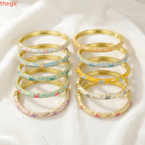 Vòng tay tráng men THEGIRL8B, Vòng tay thả dầu cổ điển tươi mát và ngọt ngào, Phong cách Bohemian Hoa năm cánh bằng kim loại Men đầy màu sắc Vòng tay tráng men nhỏ giọt Trang sức tối giản