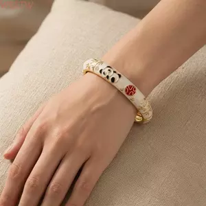 WEETW Panda Lắc Tay, Men Vintage Cloisonne Lắc Tay, Ấn Độ Hoạt Hình Gấu Trúc Tre Dân Tộc Cổ Điển Tay Nữ Trang Sức