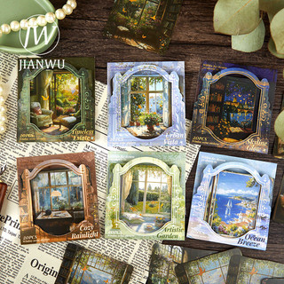 JIANWU Vintage Bầu Trời Biển Cây Cửa Sổ Phong Cảnh Chất Liệu Cắt Kéo Thêu Sò PET Miếng Dán Sáng Tạo DIY Tạp Chí Văn Phòng Phẩm