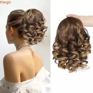 THEGIRL8B Tóc giả đuôi ngựa xoăn ngắn, Phần mở rộng đuôi ngựa dây rút gợn sóng giả, Fasion Fluffy Đuôi ngựa nối dài tóc Pony Đuôi tóc nữ
