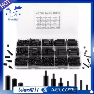 Bộ Standoffs M3 Nylon 620-Pieces, Miếng đệm ren màu đen Vít đai ốc Vòng đệm cho Bo mạch chủ & Lắp PCB