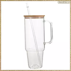 Cốc thủy tinh 40OZ có tay cầm và nắp ống hút cho đồ uống, Cốc cà phê trong suốt có thể tái sử dụng cho nước ép và sữa