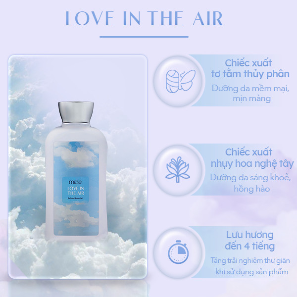 Sữa Tắm Mine Love In The Air Perfumed Shower Gel Hương Lá Xanh Tươi Mát, Dưỡng Sáng Mềm Da 470 g