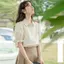 Áo sơ mi ngắn tay dáng rộng kiểu Pháp mùa hè Thiết kế phong cách mới có dây tay phồng Áo sơ mi ngọt ngào