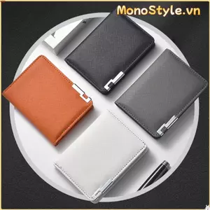 Ví nam MONOSTYLE Retro, Ví đựng tiền xu siêu mỏng màu cam đen xám trắng, Túi đựng thẻ ID hai lần bằng da PU tối giản dành cho nam nữ
