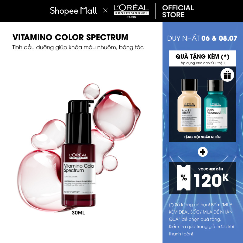 Serum dưỡng tóc khóa bóng chuyên nghiệp giúp bóng tóc tức thì L'Oréal Professionnel Vitamino Color Spectrum 30ml