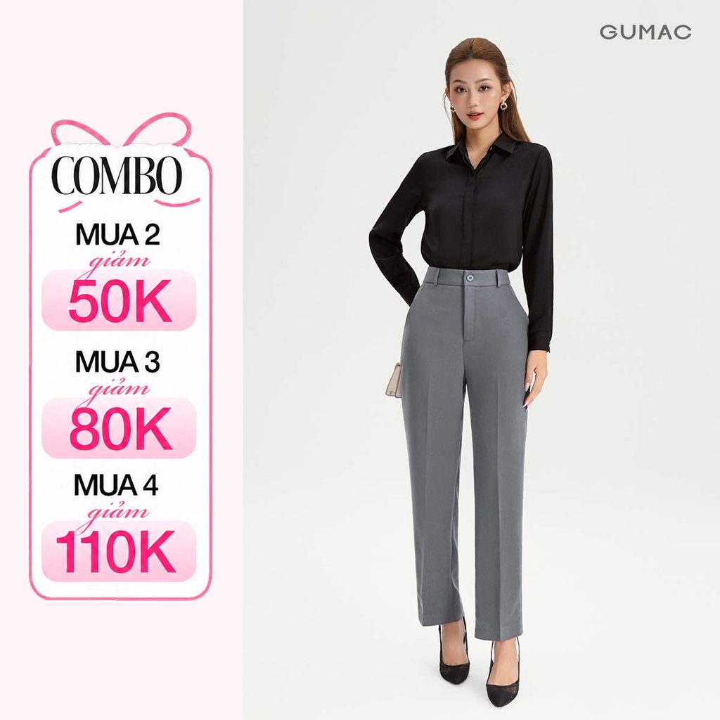 Quần Tây Nữ Form Ống Đứng GUMAC Lưng Rời Có Túi Xéo Chất Tuyết Mưa Đứng Form LQF1002