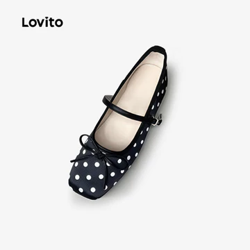 Lovito Giày Búp Bê Đế Bệt Thường Ngày Giày Búp Bê Kiểu Hàn Quốc Mới Giày Búp Bê Đế Bệt Màu Trắng Chấm Bi Giày Búp Bê Đi Học Hàng Ngày Giày Búp Bê Thời Trang Nữ Giày Búp Bê Đế Bệt L