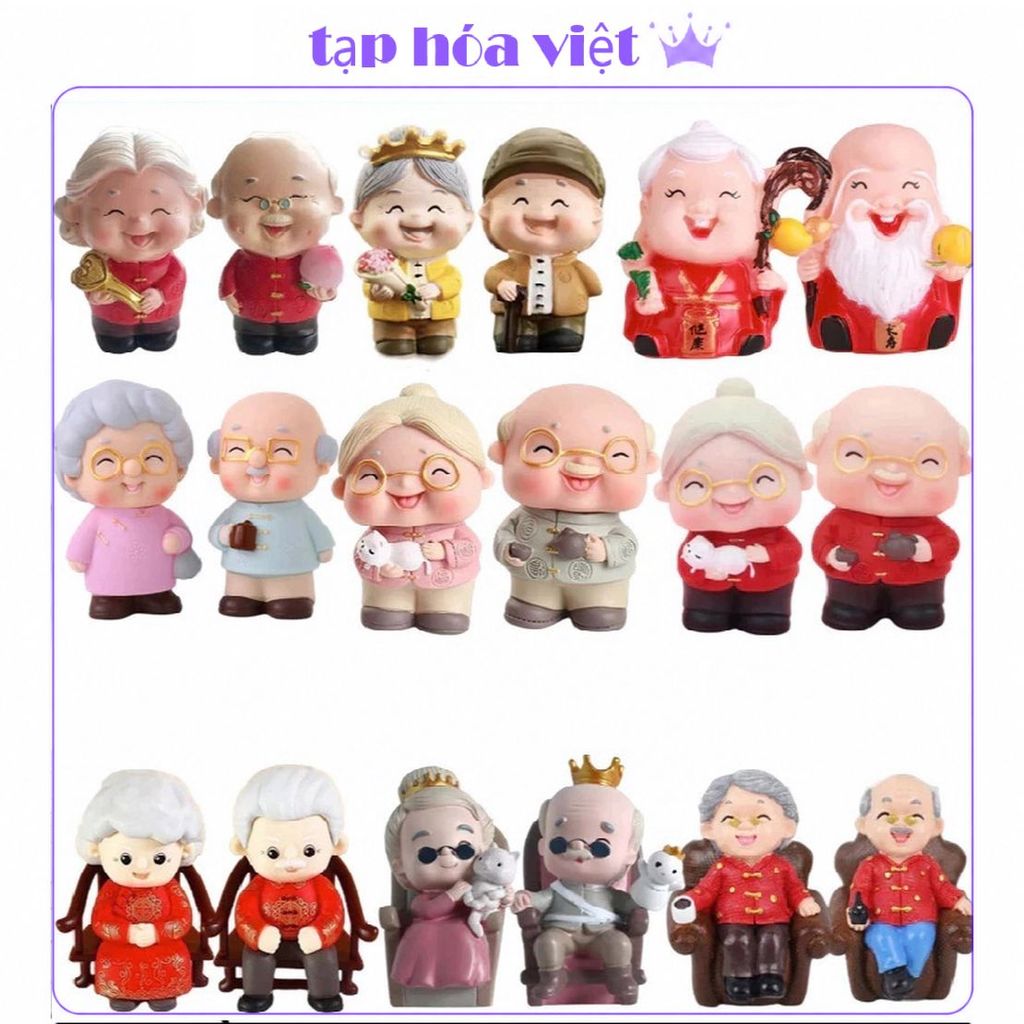 (5 NGƯỜI) Tượng Ông Bà trang trí bánh sinh nhật, ông bà trang trí tiểu cảnh