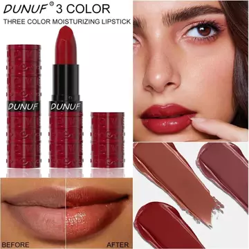 Son môi nhung đỏ DUUNUF có ống họa tiết dập nổi - Dưỡng ẩm dưỡng ẩm, Chống thấm nước lâu trôi, Màu tích hợp không chuyển đổi, Hiệu ứng chuyển màu ba tông 3 màu