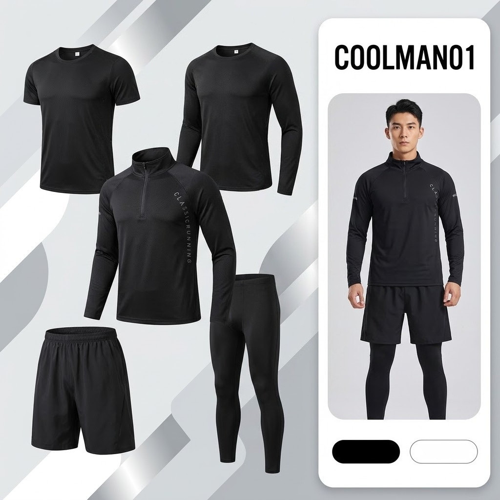 Bộ đồ tập gym nam, set quần áo chạy bộ 5 món cao cấp, vải siêu nhẹ, thoáng khí, co giãn 4 chiều, thấm hút mồ hôi nhanh