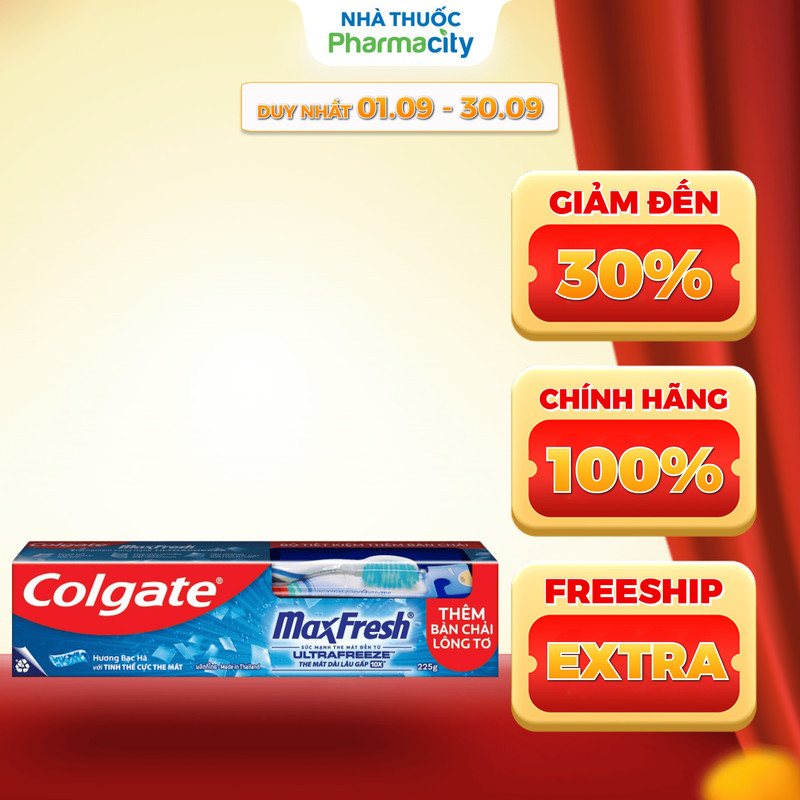 Kem Đánh Răng COLGATE Maxfresh Bạc Hà Tinh Thể The Mát tuýp 225g + Bàn Chải Đánh Răng