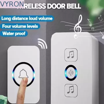 Chuông cửa không dây VYRON, Chuông cửa thông minh 5 âm lượng chống nước, Âm lượng có thể điều chỉnh 60 chuông Đèn LED hoạt động bằng pin Chuông cửa chào mừng sử dụng ngoài trời trong nhà