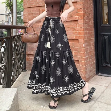 Váy Bohemian Nữ Mùa Hè Phong Cách Mới Phong Cách Dân Tộc Lớn Váy Xoay Cao Cấp Sang Trọng Váy Dài In Hình Váy Chữ a