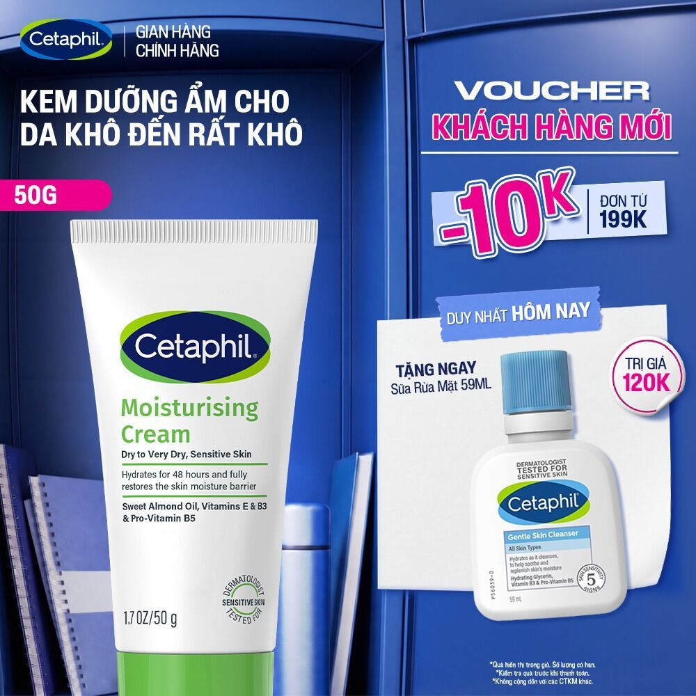 Kem dưỡng ẩm dịu lành cho da nhạy cảm cấp ẩm sâu đến 48H Cetaphil Moisturizing Cream 50g