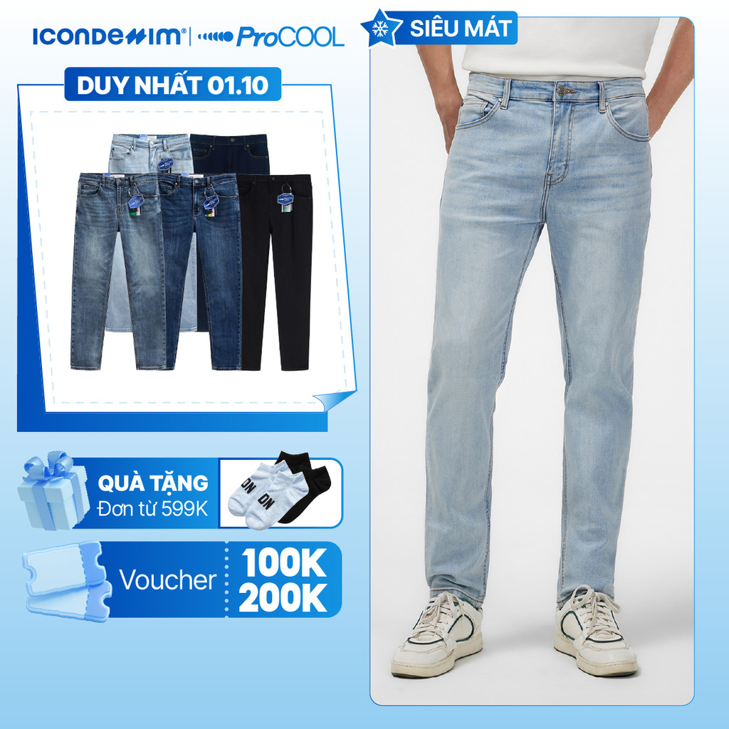 Quần jeans nam PROCOOL ICONDENIM, quần bò form slimfit ôm vừa vặn, công nghệ vải Coolmax mát lạnh, mềm mịn, thoải mái