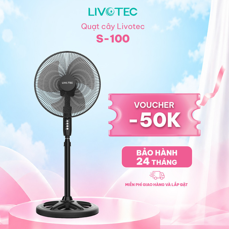 Quạt cây đứng Livotec S 100 Sức Gió Mạnh Hơn 1,3 lần mát lạnh, mát xa, 3 cấp độ gió, công nghệ Boost Master, BH 24T