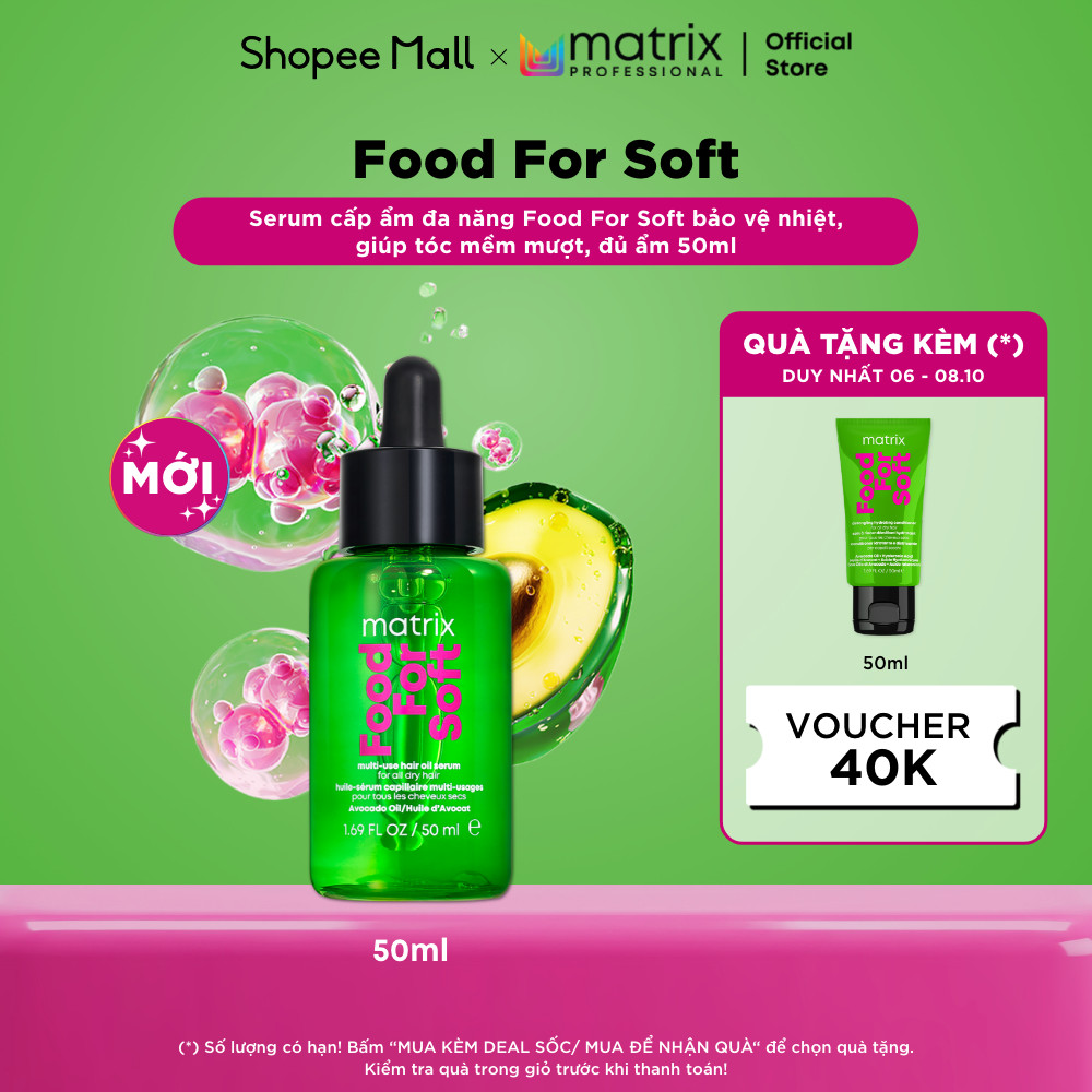 Serum cấp ẩm đa năng MATRIX Food For Soft, cho mọi loại tóc, giúp bổ sung độ ẩm, tóc mềm mượt, bảo vệ nhiệt - 30ML/50ML