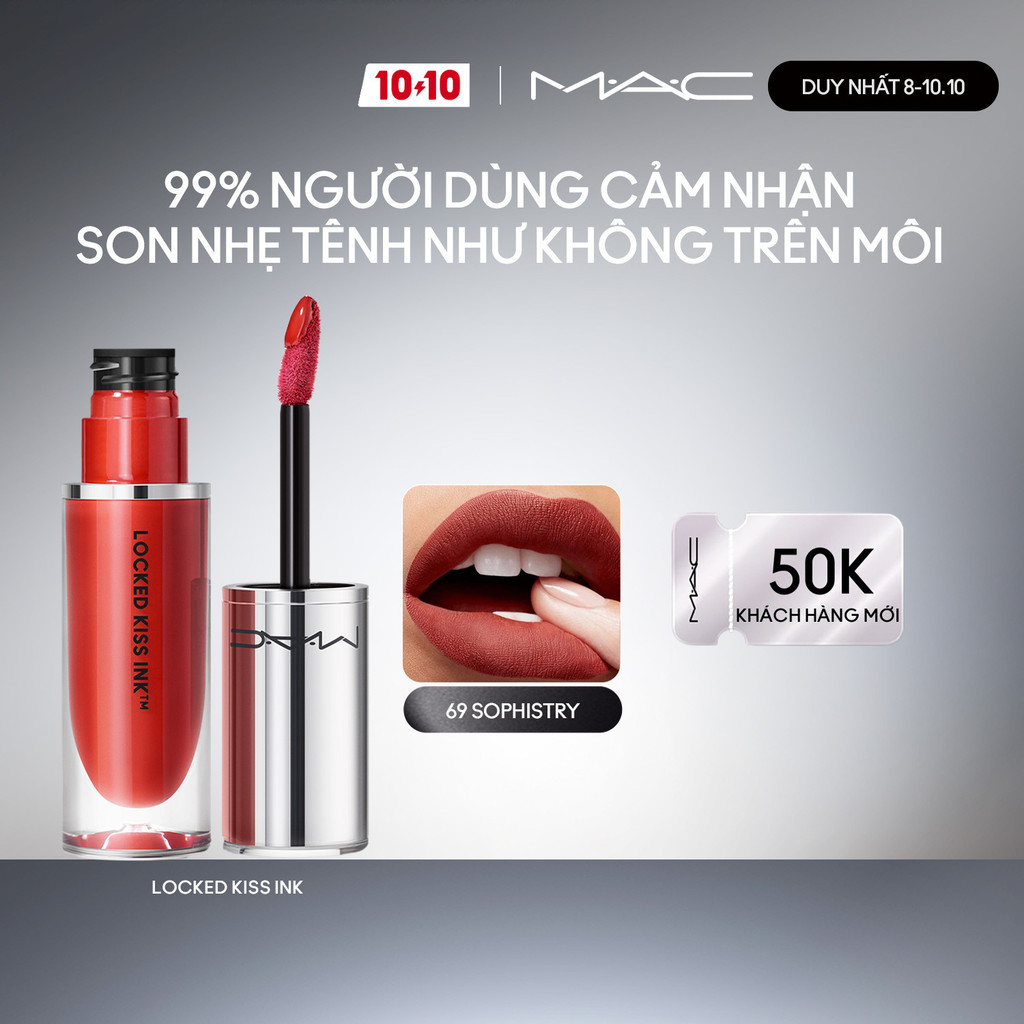 Son kem lì khóa màu MAC Locked Kiss Ink 24HR Lipcolour 4ml | Chống lem, mịn lì bền màu 24 giờ