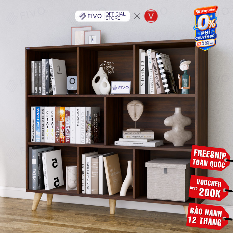 Kệ Sách Gỗ Đứng Đa Tầng Có Chân FIVO FB60, Kèm Tấm Lưng Chắc Chắn, Dễ Dàng Lắp Đặt, Decor Linh Hoạt, Phù Hợp Mọi Vị Trí