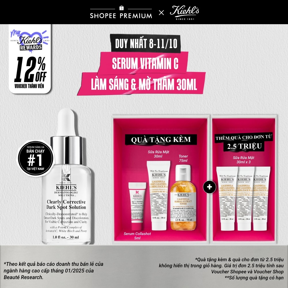 Serum Vitamin C làm sáng da & mờ thâm mụn Kiehl's Clearly Corrective™ Dark Spot Solution 30ml