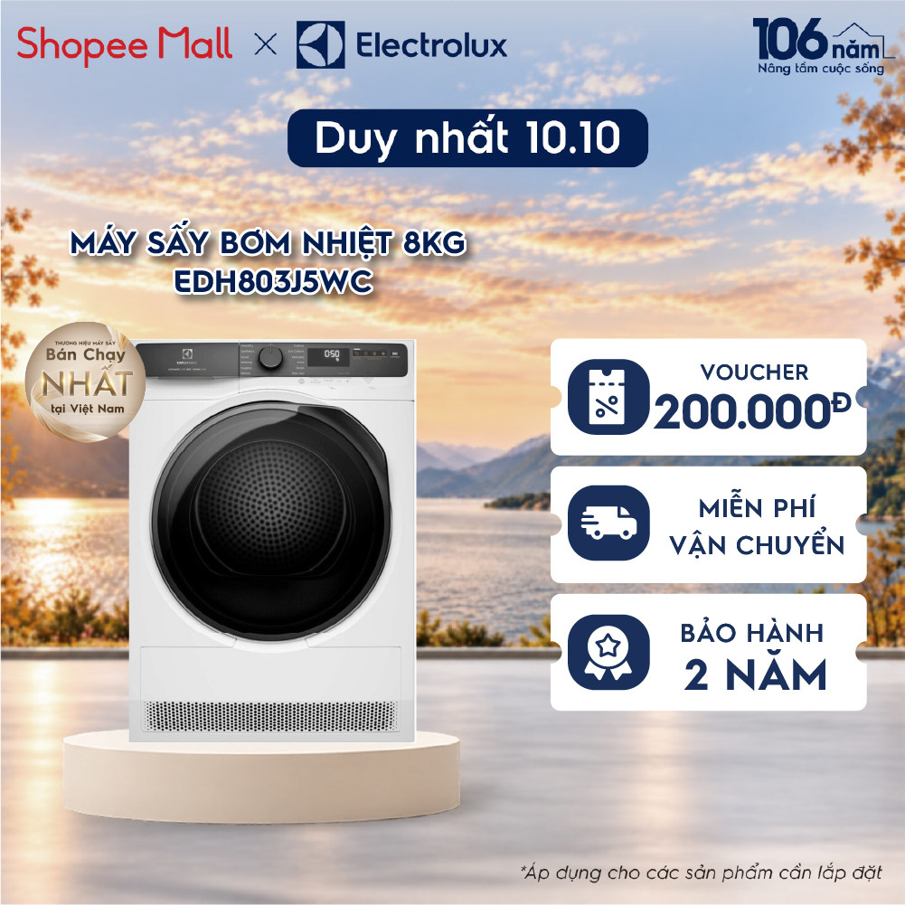 Free giao lắp - Máy sấy bơm nhiệt Electrolux 8kg UltimateCare 500 - Trắng EDH803J5WC