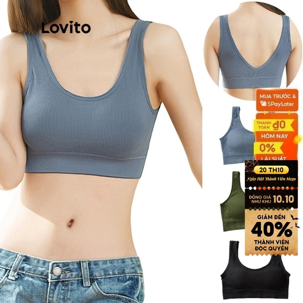 Lovito Phong cách thường ngày Áo Ngực Không Gọng Thoáng Khí Không Đường May Hở Lưng Không Dây Có Thể Tháo Rời Miếng Lót Cổ Chữ U Dành Cho Nữ L23LD072