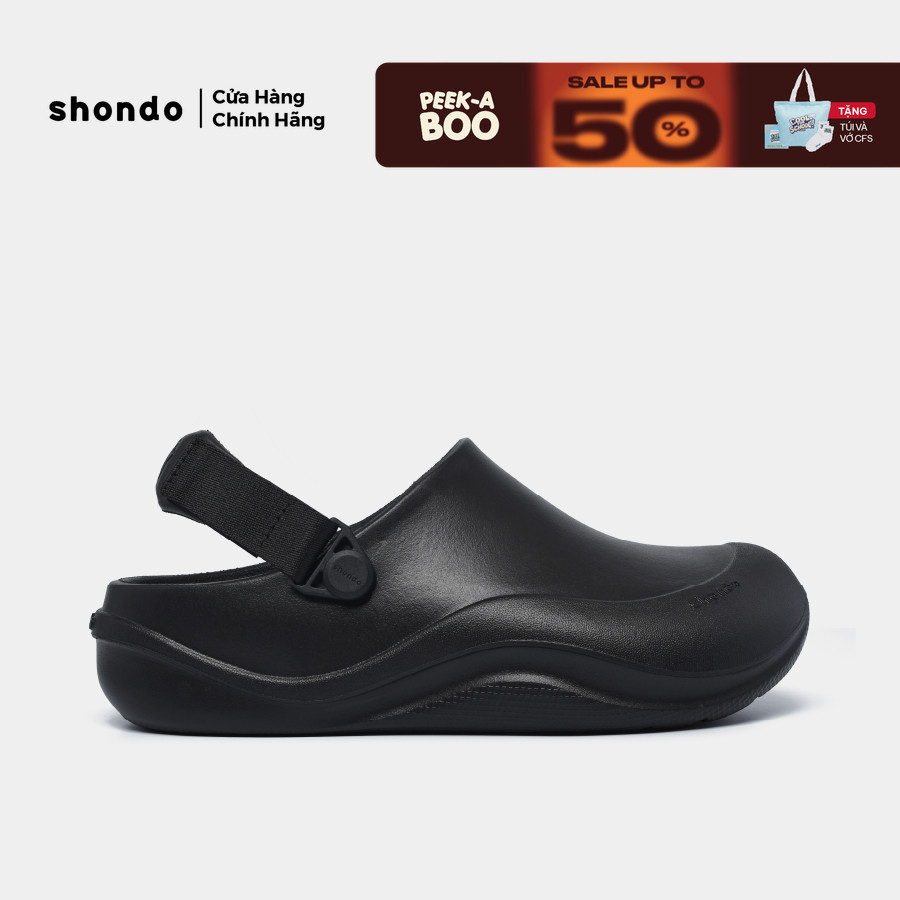 Dép Sục Unisex Shondo Clog Suke Nhựa Đúc Đi Mưa Tiện Lợi Đế Cao 4cm Màu Đen SUK1010