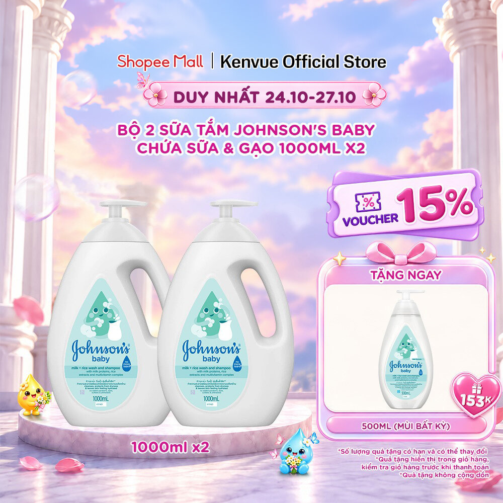 Bộ đôi sữa tắm Johnson's Baby chứa sữa và gạo 1000mlx2