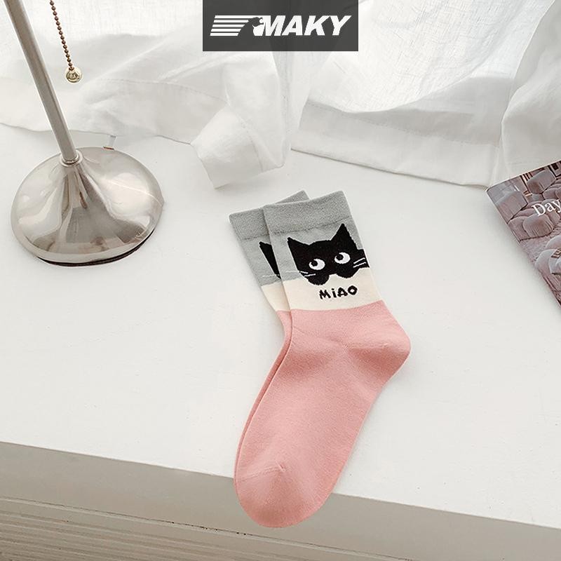 Newwellknownepic Hoạt Hình Màu Sắc Dễ Thương Phù Hợp Với Tất Cotton Polyester Giữa Ống Tất Thoáng Khí Hấp Thụ Mồ Hôi Thể Thao Tất Ngọt Ngào Học Sinh VN
