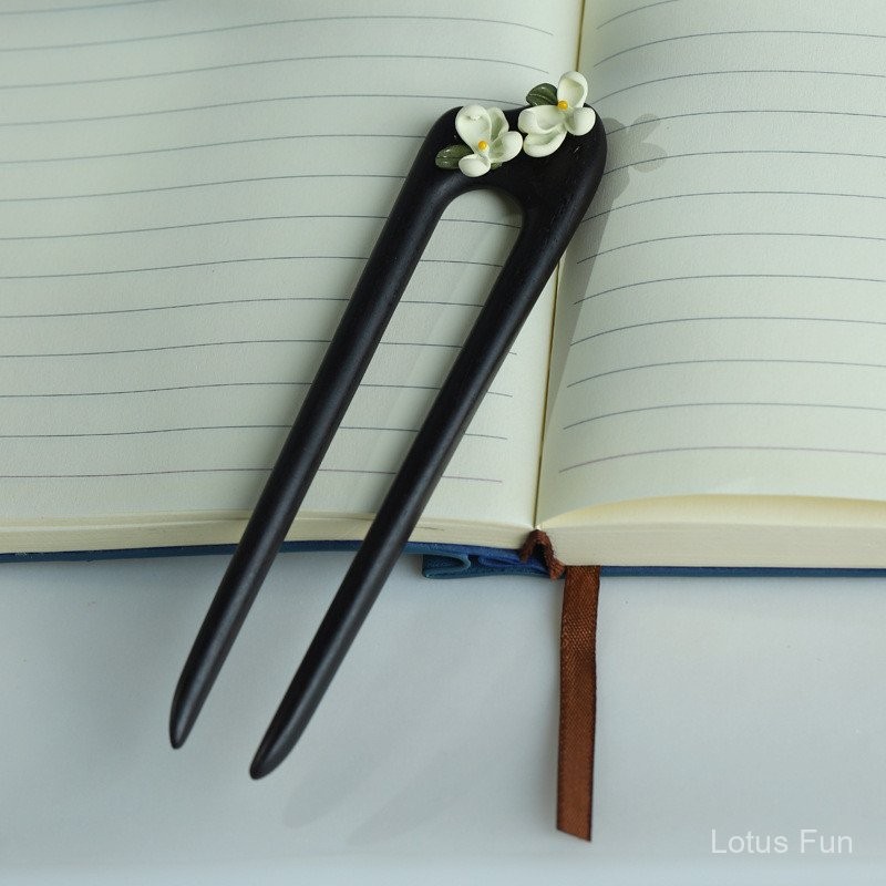 Kẹp tóc đôi Gardenia - Gỗ đàn hương hình chữ U, Style handmade và phong cách Trung Quốc hiện đại, phụ kiện tóc cổ điển