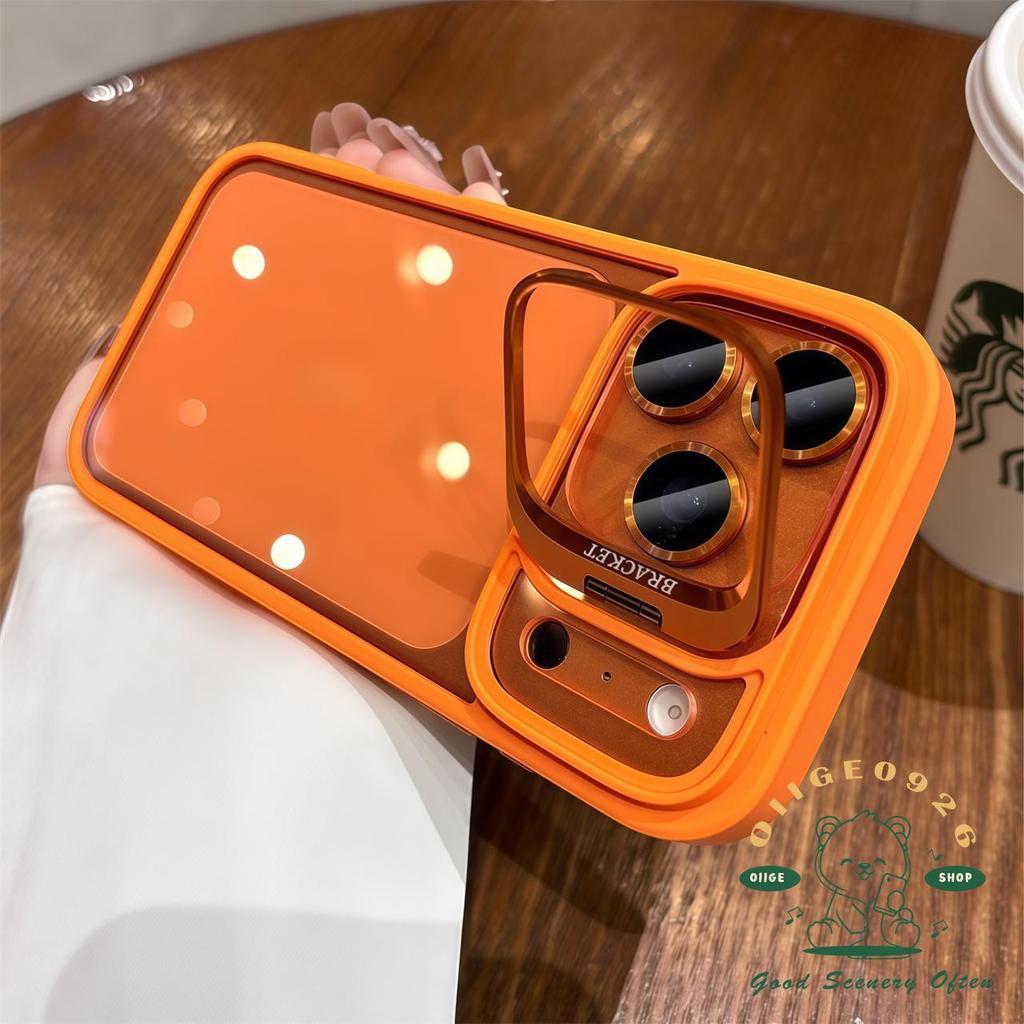 【 Ốp lưng iPhone17 】 Giá đỡ ống kính nhạy cảm màu cam Vỏ điện thoại iphone17 Pro Max 16 15 14 13 12 11 cho vỏ iPhone Vỏ mềm silicon TPU chống sốc