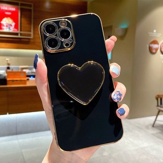 Mạ 3D Trái Tim Giá Đỡ Ốp Lưng Điện Thoại iPhone 13 12 11 14 Pro Max 14 plus Mini X XR XS 6 7 8 Plus SE2 Vỏ Silicon Mềm