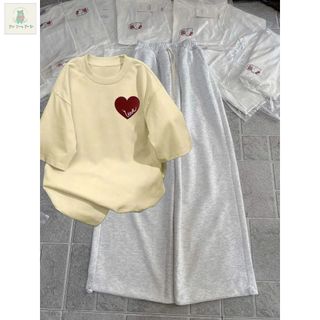 Tổng hợp quần  ống rộng chất da cá xám + mix áo phông form rộng tay lỡ unisex -TIM LOVE NGỰC-thubaquanao