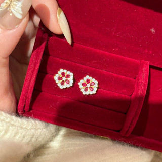 Tai nghe phong cách châu Âu - Mỹ, kim cương đỏ corundum hình mẫu đơn