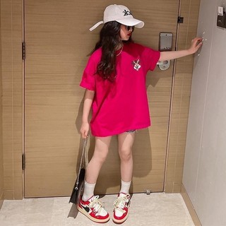 Áo thun cotton rộng mới cho bé gái thiết kế cổ tròn tay ngắn phù hợp cho bé gái