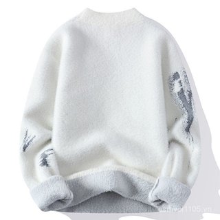 Áo len trẻ trung có sẵn Áo len cổ tròn đáy áo len nửa cổ cao